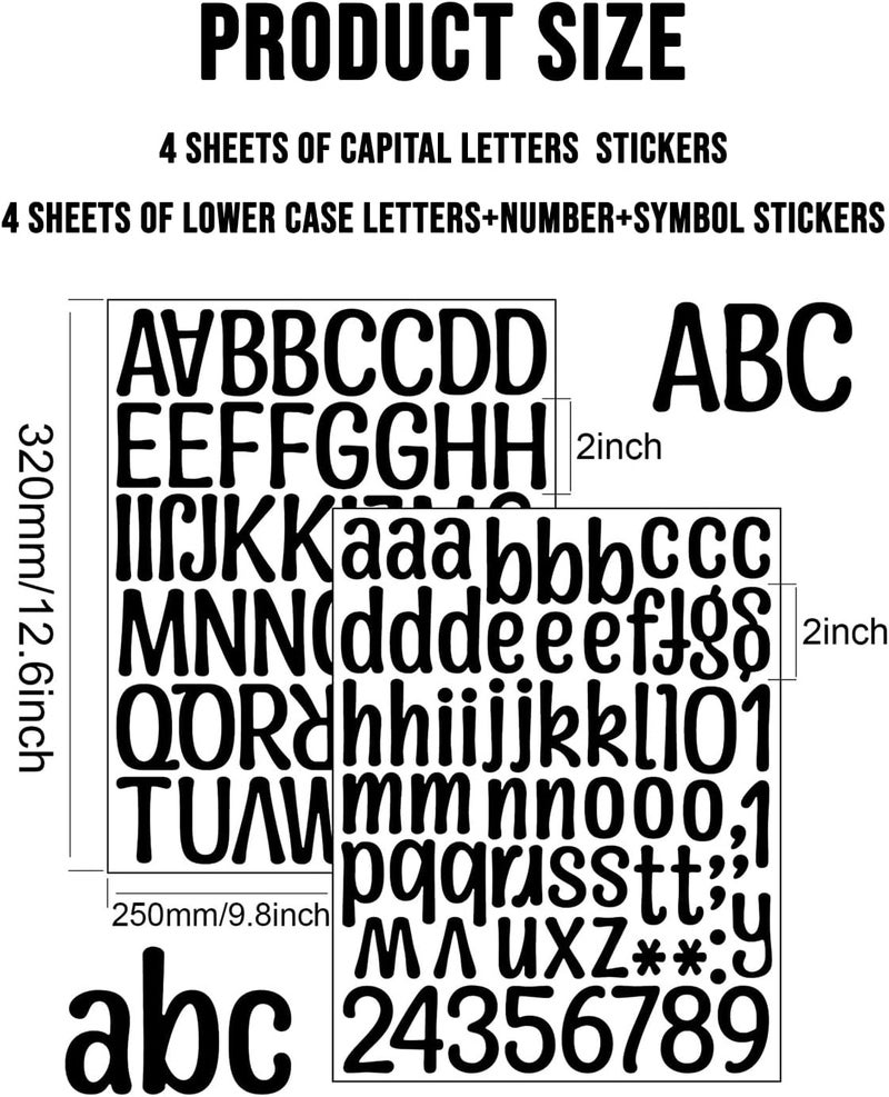 Debinolo 476 pcs 8 Sheets Self Adhesive Vinyl Letters Numbers Kit, 2 Inch Mailbox Numbers Sticker for Mailbox, Signs, Window, Door, Cars, Trucks, Home, Business, Address Number (2 Inch, 8 Black Set) - Image 2